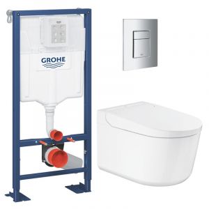 Grohe Pack WC Bâti-support autoportant Solido + WC lavant suspendu Sensia Alpine + Plaque chrome (SOLIDOSENSIA1)