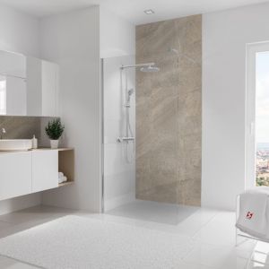 Schulte-ufer Panneau mural 100x255 cm, rev&ecirc;tement pour douche et salle de bains, placement facile, D&eacute;coDesign d&eacute;cor, pierre taupe-sabl&eacute;