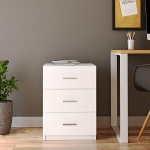 Table de chevet Moderne 3 Tiroirs Sylar Blanc