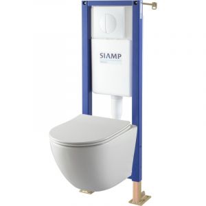 Pack WC suspendu gain de place bâti universel Siamp + cuvette sans bride Corolla