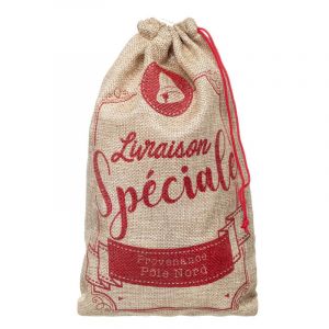 Image de Hotte de Noël Imprimée Jute 28cm Rouge & Naturel Beige