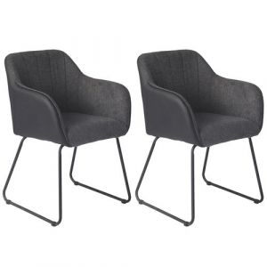 AMANCA - Lot de 2 Fauteuils Tissu Gris et Simili Noir - Altobuy