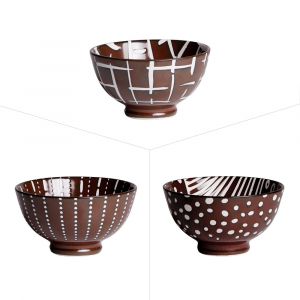 Table passion Lot de 3 bols 15 cm marron en porcelaine H8
