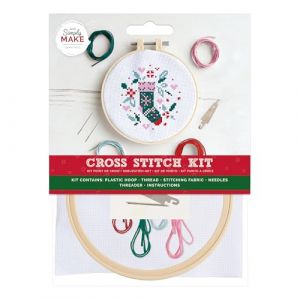 Simply Make Kit de broderie au point de croix – Motif chaussette pour enfants et adultes, avec cerceau, fil à broder, tissu et aiguille – Parfait pour les travaux manuels adultes et débutants – Kit de