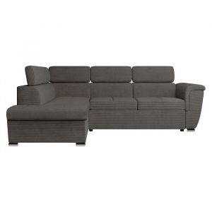 Loungitude Canap&eacute; d'angle PAOLA convertible avec coffre en velours c&ocirc;tel&eacute; - Angle gauche - Gris