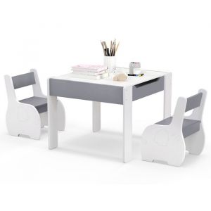 Giantex Table Enfants avec 2 Chaises et Tableau Amovible, Espace de Rangement, Gris+Blanc