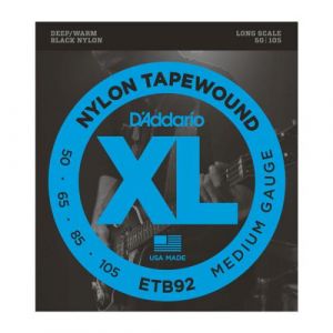 D'Addario Cordes pour basse avec revêtement nylon Tapewound ETB92 Medium 50-105 cordes longues