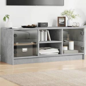 VidaXL Meuble TV avec portes en verre gris béton 102x37x42 cm