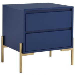 Pascal Morabito Table de chevet 2 tiroirs - MDF et métal - Bleu laqué et doré - KORASA de