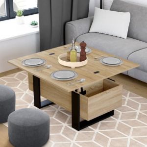 Idmarket Table basse rectangulaire relevable convertible en table à manger phoenix bois et noir