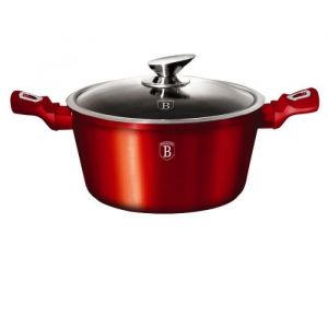 Casserole 20cm Rouge Metal, Revêtement Marbre- Aluminium Turbo Induction