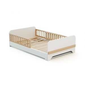 Jurababy Lit au sol enfant extensible en bois 80x140-165-190 - Blanc