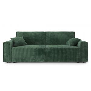 Image de Canap&eacute; droit convertible MIRA velours c&ocirc;tel&eacute; vert avec coffre de rangement