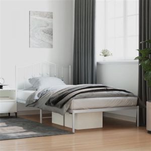 VidaXL Cadre de Lit Métal avec Tête de Lit, Lit Simple avec Sommier à Lattes, Lit Adulte avec Pied, Meuble de Chambre, Moderne, Blanc 100x200 cm