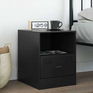 VidaXL Table de chevet noir 34,5x39x44 cm acier, armoire, table d'appoint, table de nuit, table de chevet, meuble de chambre, support de téléphone