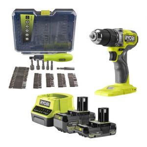 Ryobi Perceuse-visseuse a percussion brushless - 18V - 54 nm - 450-1 700 tr/min - 27 200 cp/min + 2 batteries - chargeur