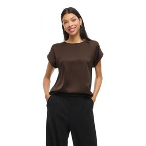 Vila Viellette S/S Satin Top-Noos, Chocolat, 36 Femmes