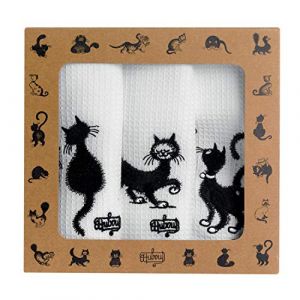 Image de Winkler Lot de 3 torchons Dubout Les chats brodé blanc 40 x 60 cm