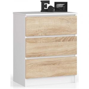 Commode Akord K60 Blanche 60 cm 3 tiroirs façade Chêne Sonoma 60x40x77 cm