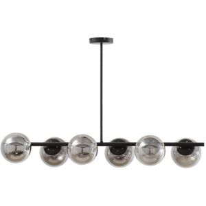 Lustre en m&eacute;tal - 6 globes en verre fum&eacute; - L. 98 cm - Noir - YUKON