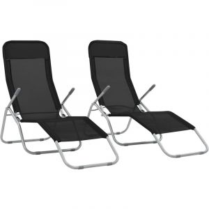 Image de VidaXL Chaises longues pliables 2 pcs et cadre pivotant Textilène Noir