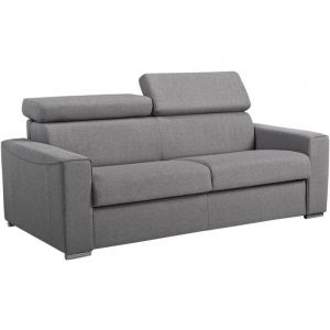 Canap&eacute; 3 places convertible express en tissu gris - Couchage &agrave; lattes larges 140 cm - Matelas 18 cm VIZIR