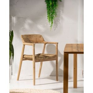 Zaha - Chaise en teck massif et paille