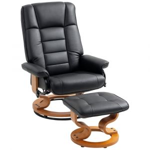 Homcom Fauteuil de relaxation inclinable avec repose-pied, pivotant, cadre en bois, rev&ecirc;tement synth&eacute;tique noir