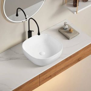 Kiamami Valentina Lavabo Carré En Céramique Blanche De 42Cm À Poser