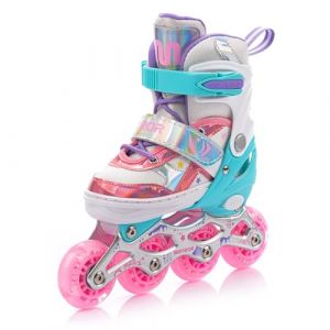Meteor Patins en ligne 4 en 1 Lunar - Aluminium et carbone - Taille r&eacute;glable - S 30-33 - Rose