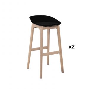 Mob-in - Tabourets d'ilot 75cm riva pieds chêne assise plastique noire - Lot de 2 - Noir