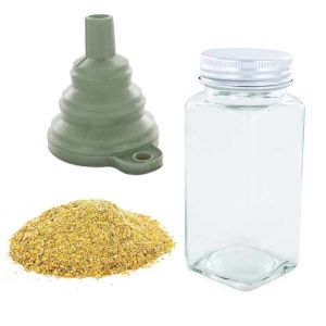Aromandise Flacon à épices poudreur + entonnoir + fenugrec moulu 35 g
