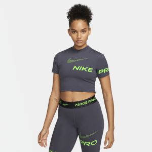 Nike Haut court de training &agrave; manches courtes et motif Pro Dri-FIT pour femme - Gris - Taille L - Female