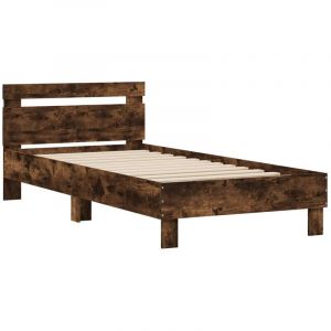 VidaXL Cadre de Lit Tête de Lit et Lumières LED, Lit Simple avec Sommier à Lattes, Lit Adulte, Meuble de Chambre, Moderne, Chêne Fumé 100x200 cm