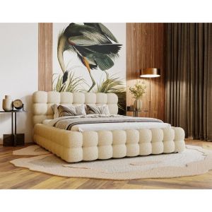 Lit coffre en Tissu bouclette 160 x 200 cm beige