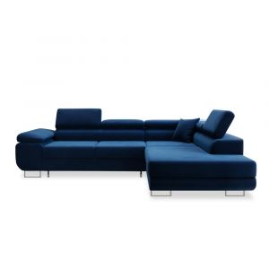 Canapé d'angle droit convertible 6 places en velours bleu