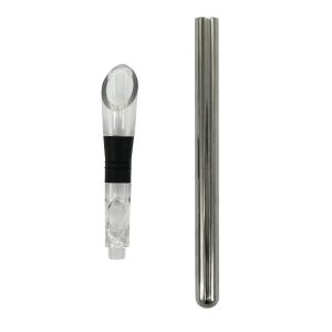 Fackelmann 49582 Rafraîchisseur de bouteille de vin, bouchon verseur, bec verseur réfrigérant, rafraîchisseur de vin, dégustation du vin, Acier inoxydable, Plastique, Silicone, 19,5 cm, 12,5 x 2,5 cm