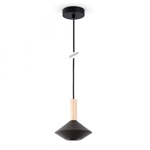 Paco Home - Suspension Table &agrave; Manger Lampe Cuisine Salon Abat-Jour Acier Bois GU10 Noir, &Oslash;17cm