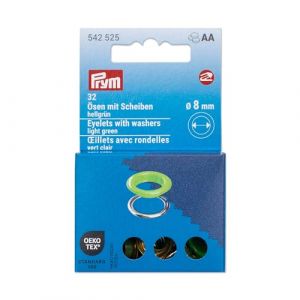 Prym 542525 Œillets avec rondelles 8 mm Vert clair/argenté Compatible avec Vario Creative Tool