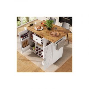 Desserte de cuisine sur roulettes(2 verroulliables ), &icirc;lot chariot de cuisine avec multiples rangements et plateau de table r&eacute;glable, 118x40x96 cm