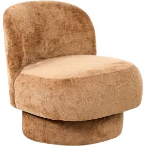 Beliani Fauteuil Pivotant en Tissu Chenille Dossier Incurv&eacute; Rembourr&eacute; Marron Dor&eacute; Aylo
