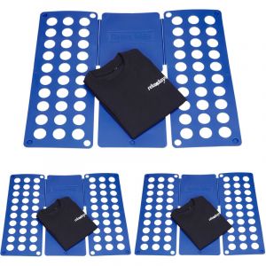 Relaxdays 3x Planches à plier le linge, 2e génération, plie chemise, plieuse vêtements, salle de bain, 60 x 70 cm, bleu