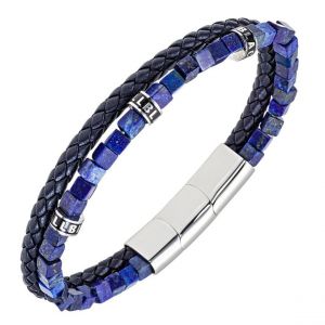 Bracelet Homme All Blacks Bijoux - 682352 Acier, Cuir Couleur Argent, Bleu