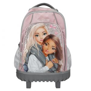 Depesche 13317 TOPModel My BFF - Sac à Dos Scolaire Trolley en Rose et Gris, avec Motif de modèle et Paillettes, Sac d'école avec poignée télescopique et roulettes