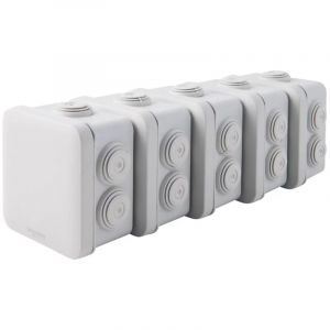 Schneider Electric Lot de 5 boîtes de dérivation carrée extérieure avec 7 passe-câbles et système de verrouillage 80 x 80 x 45 mm IP55 Mureva gris