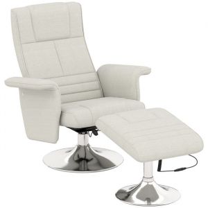 Homcom Fauteuil relax massant inclinable réglable avec repose-pied piètement acier chromé tissu grège clair
