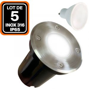 Image de Europalamp Lot de 5 Spot Encastrable de Sol Rond Inox 316 Extérieur IP65 + Ampoule GU10 7W Blanc Neutre 4500K