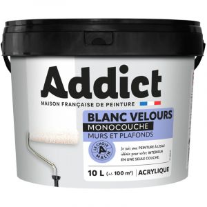 Addict Peinture murs et plafonds monocouche acrylique blanc velours 10l