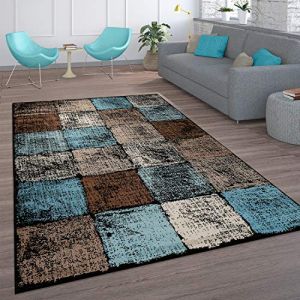 Paco Home - Tapis Salon Vintage Poils Ras Marocain Diamant Turquoise Brun Marron, 200x280 cm
