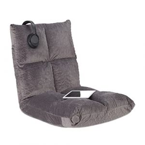 Image de Relaxdays Chaise de col, avec dossier réglable, coussin de sol, 6 positions, rembourré, HLP : 58x50x55 cm, gris